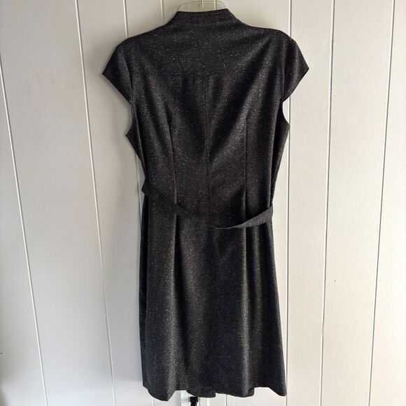 Connected Petite Blk Belted Shift Dress 10P Button Front Work to Evening Dress - Picture 3 of 9